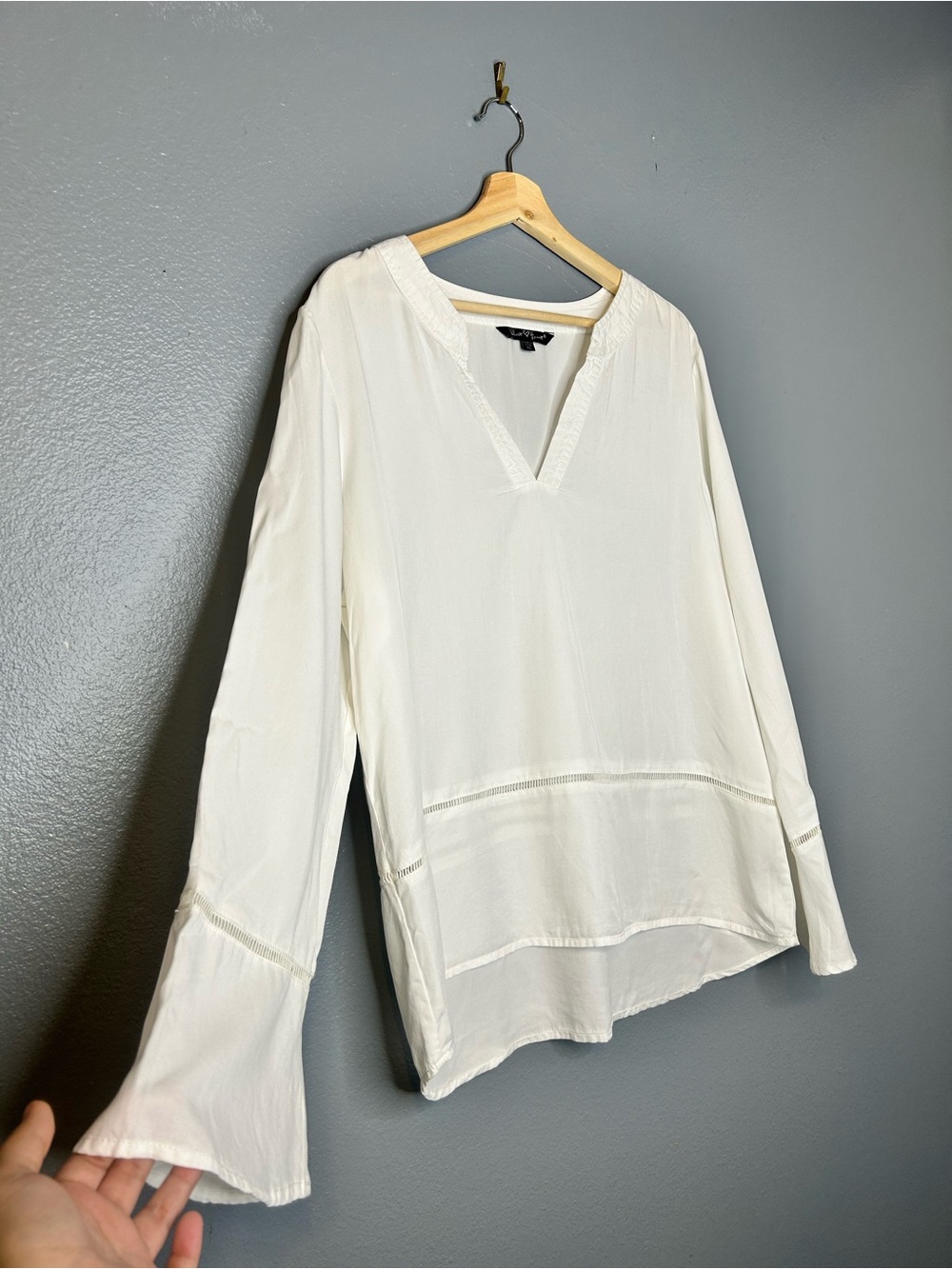 Velvet Heart White V-Neck Long Sleeve Tunic Bell Sleeve Classic Boho XL